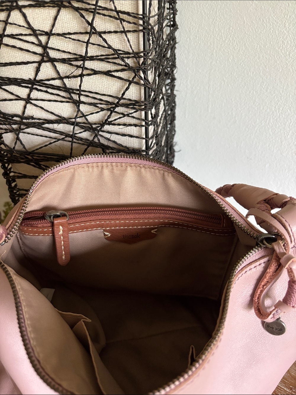 The Sak Blush Pink Leather Shoulder Bag with Braided Handle - Picture 8 of 10